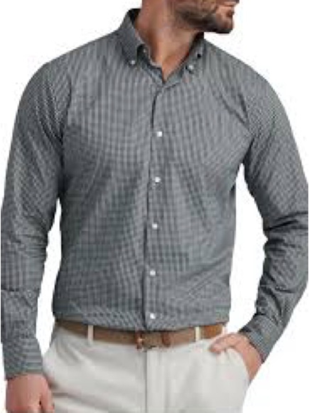75% cotton 25% silk Peter Millar Gray Checked Button-Down Shirt 892